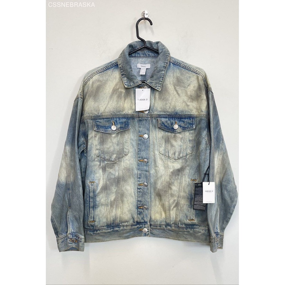 Forever 21 Womens Light Blue Distressed Denim Jean Jacket - Size S
